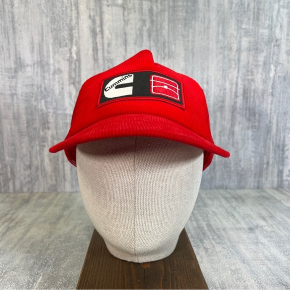 Vintage Cummins Snapback Trucker Hat Cap Corduroy Red Adjustable - Picture 6 of 12